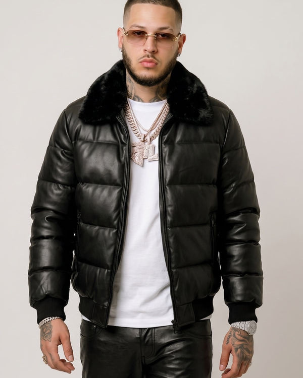Chaqueta Puffer Ecocuero Fur Collar