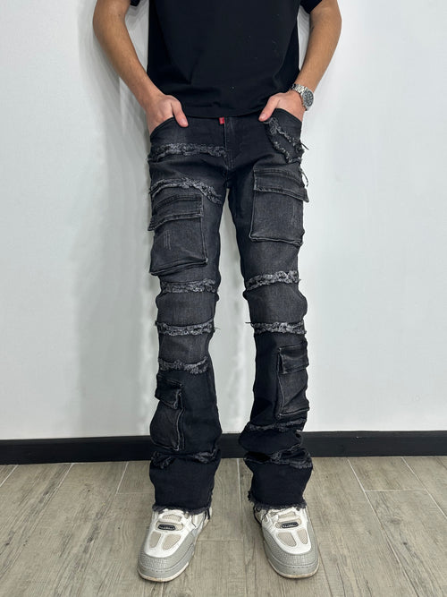 Cargo Denim Black Destroyed
