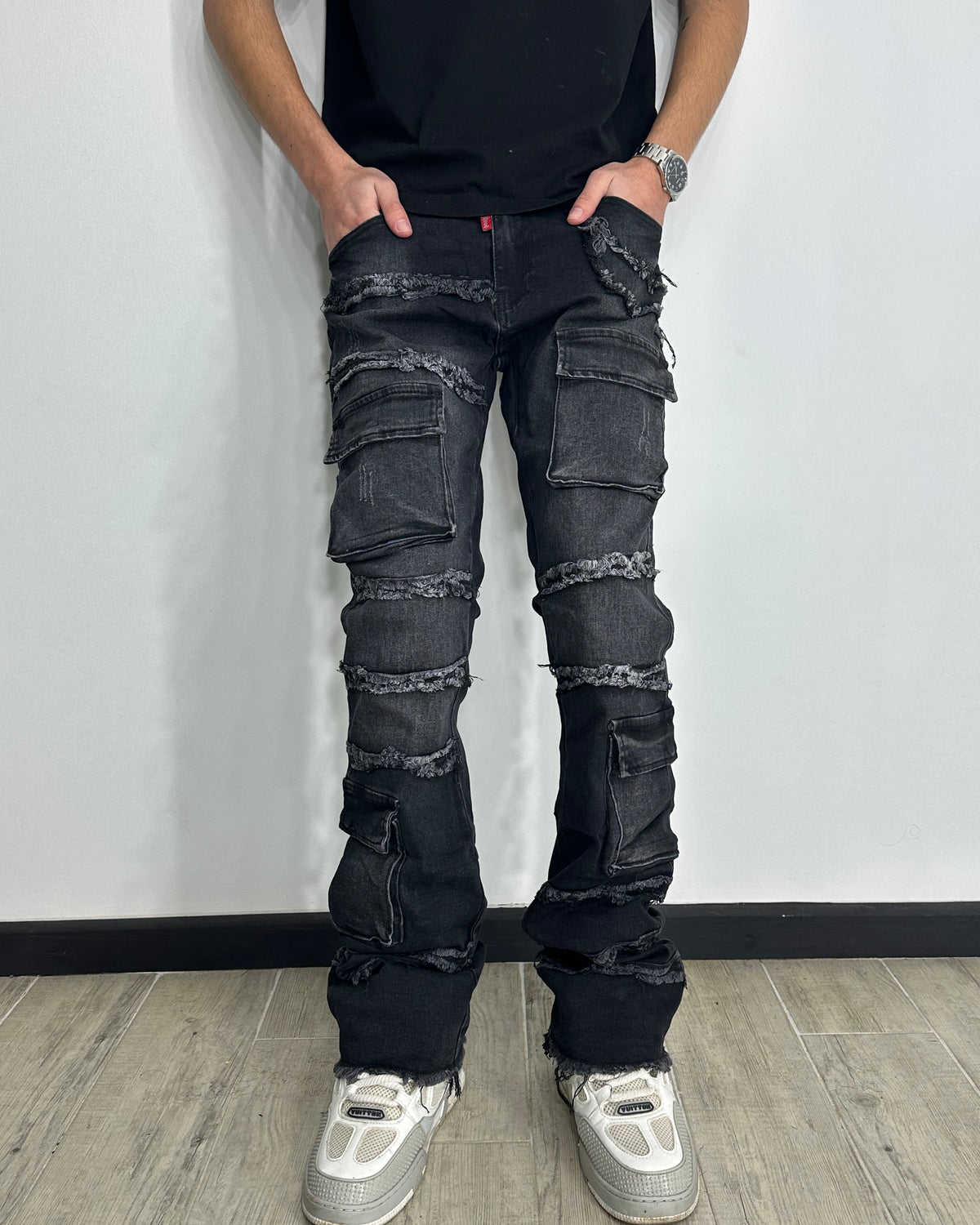 Cargo Denim Black Destroyed