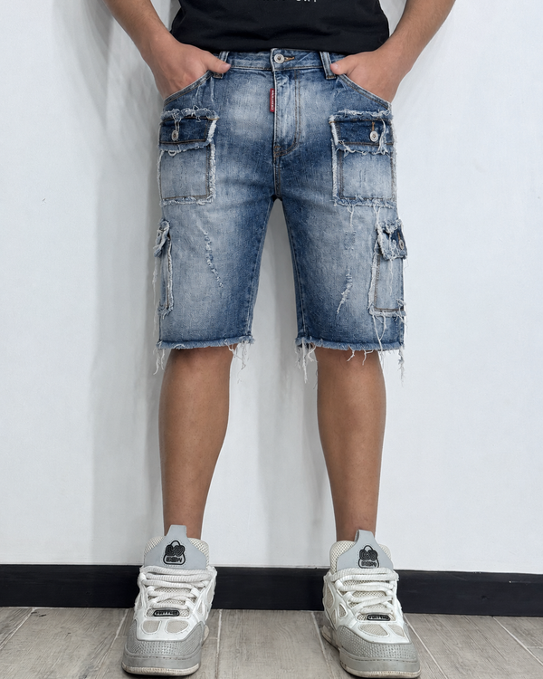 Short Cargo Blue Destroyed