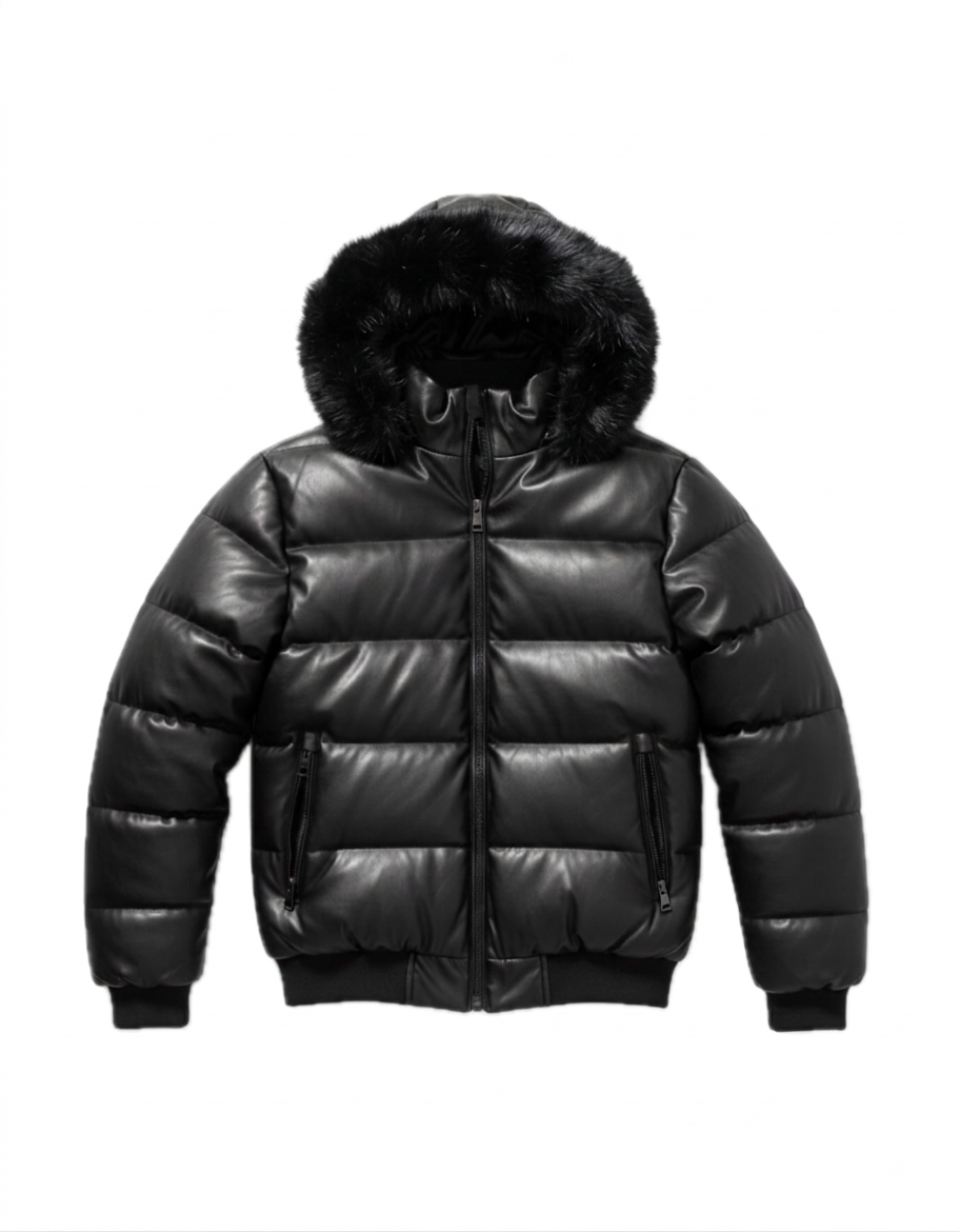 Chaqueta Puffer Ecocuero Hooded