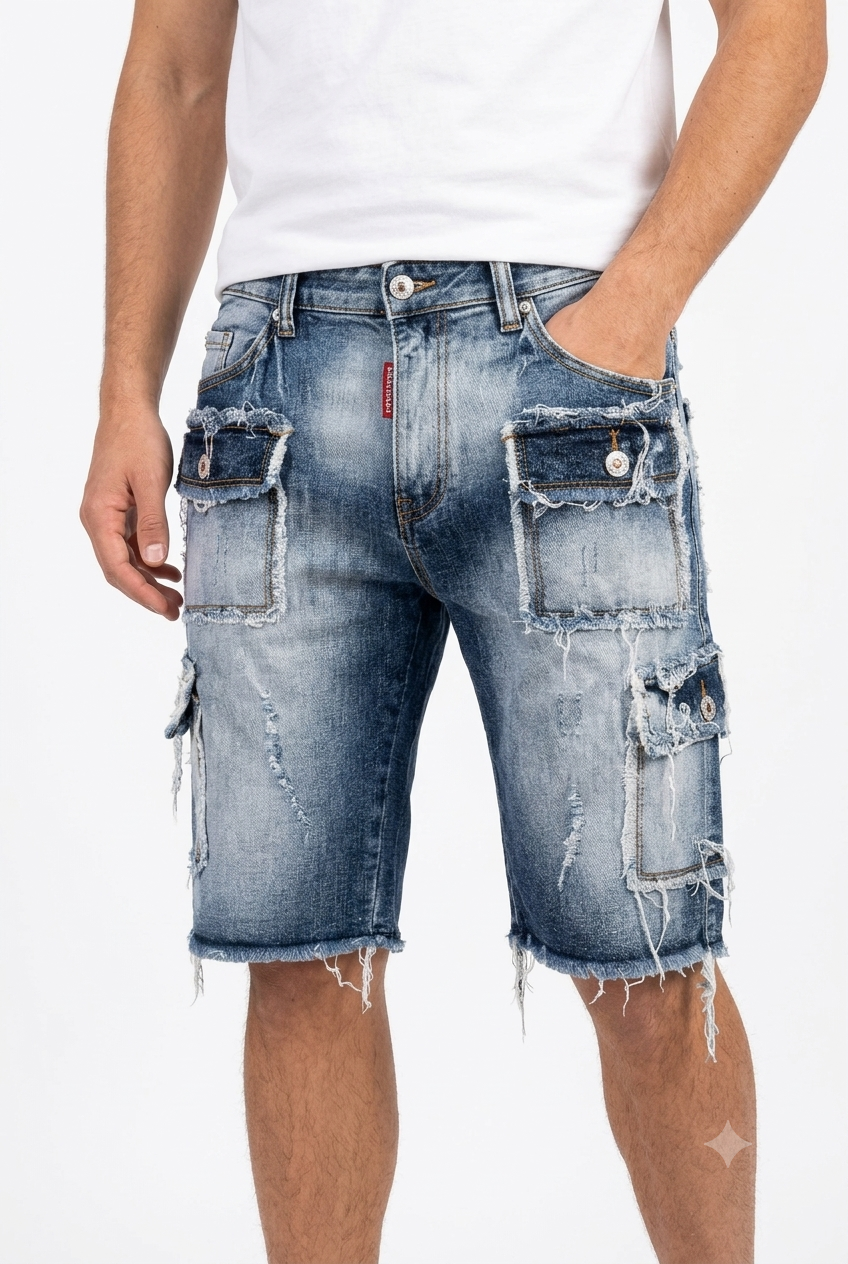 Short Cargo Blue Destroyed