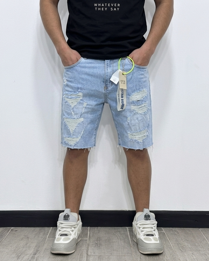 Short Light Blue Ripped